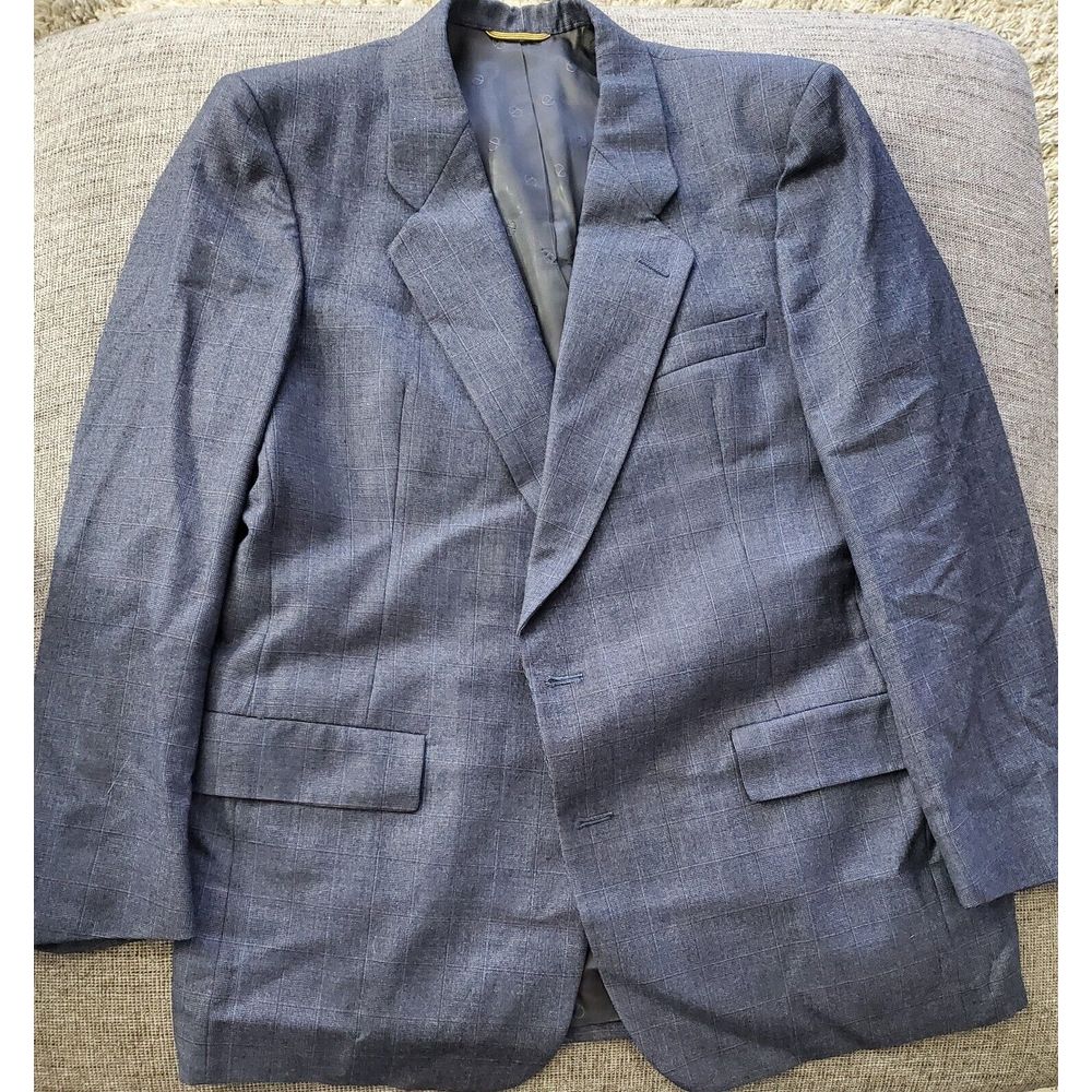 Christian Dior Men's Vintage Blue Plaid Wool Sports Coat Size 44 Regular